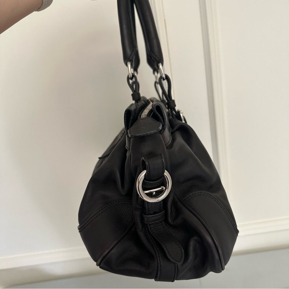 Vintage Prada Black Top Handle Bag Satchel Crossbody Silver Logo Belt Designer - Picture 4 of 16